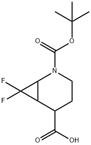 2-[(tert-butoxy)carbonyl]-7,7-difluoro-2-azabicyclo[4.1.0]heptane-5-carboxylic acid Struktur