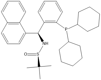S(R)]-N-[(S)-[2-(Dicyclohexylphosphino)phenyl]-1-naphthalenylmethyl]-2-methyl-2-propanesulfinamide Structure