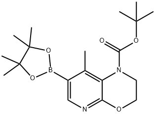 1H-Pyrido[2,3-b][1,4]oxazine-1-carboxylic acid, 2,3-dihydro-8-methyl-7-(4,4,5,5-tetramethyl-1,3,2-dioxaborolan-2-yl)-, 1,1-dimethylethyl ester Struktur