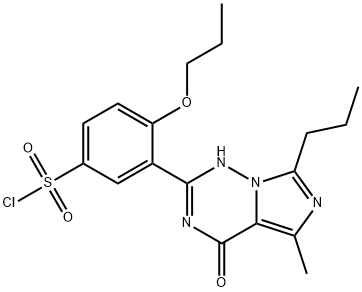 Benzenesulfonyl chloride, 3-(1,4-dihydro-5-methyl-4-oxo-7-propylimidazo[5,1-f][1,2,4]triazin-2-yl)-4-propoxy- Structure