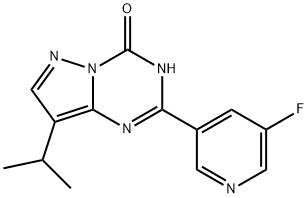 Pyrazolo[1,5-a]-1,3,5-triazin-4(3H)-one, 2-(5-fluoro-3-pyridinyl)-8-(1-methylethyl)- 化学構造式