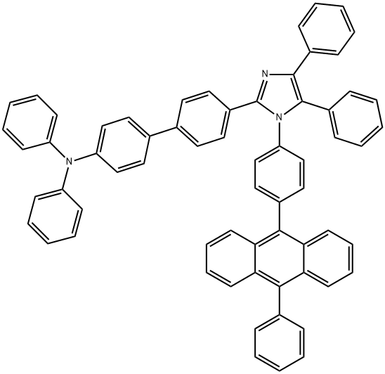 [1,1'-Biphenyl]-4-amine, 4'-[4,5-diphenyl-1-[4-(10-phenyl-9-anthracenyl)phenyl]-1H-imidazol-2-yl]-N,N-diphenyl- 化学構造式