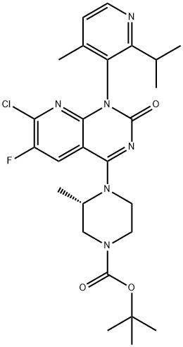 tert-butyl (S)-4-(7-chloro-6-fluoro-1-(2-isopropyl-4-methylpyridin-3-yl)-2-oxo-1,2-dihydropyrido[2,3-d]pyrimidin-4-yl)-3-methylpiperazine-1-carboxylate, 2252403-84-0, 结构式