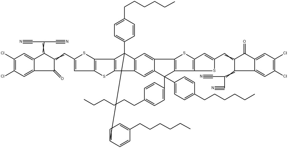 3,9-bis(2-methylene-((3-(1,1-dicyanomethylene)-6,7-dichloro)-indanone))-5,5,11,11-tetrakis(4-hexylphenyl)-dithieno[2,3-d:2',3'-d']-s-indaceno[1,2-b:5,6-b']dithiophene 化学構造式