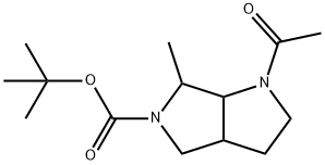 tert-Butyl 1-acetyl-6-methylhexahydropyrrolo[3,4-b]pyrrole-5(1H)-carboxylate 化学構造式