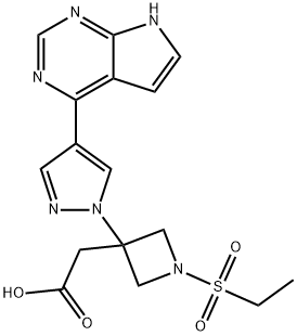 3-Azetidineacetic acid, 1-(ethylsulfonyl)-3-[4-(7H-pyrrolo[2,3-d]pyrimidin-4-yl)-1H-pyrazol-1-yl]- 化学構造式