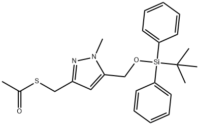 Ethanethioic acid, S-[[5-[[[(1,1-dimethylethyl)diphenylsilyl]oxy]methyl]-1-methyl-1H-pyrazol-3-yl]methyl] ester,2271272-63-8,结构式