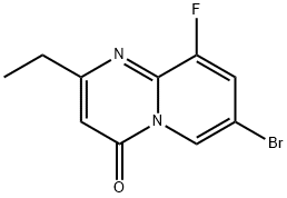 7-Bromo-2-ethyl-9-fluoro-4H-pyrido[1,2-a]pyrimidin-4-one 化学構造式