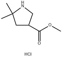 3-Pyrrolidinecarboxylic acid, 5,5-dimethyl-, methyl ester, hydrochloride (1:1) 化学構造式