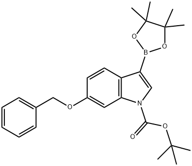 tert-Butyl 6-benzyloxy-3-(4,4,5,5-tetramethyl-1,3,2-dioxaborolan-2-yl)indole-1-carboxylate 结构式