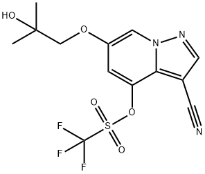 Methanesulfonic acid, 1,1,1-trifluoro-, 3-cyano-6-(2-hydroxy-2-methylpropoxy)pyrazolo[1,5-a]pyridin-4-yl ester 结构式