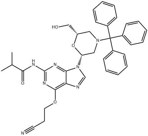 N2-Isobutyryl-O6-cyanoethyl-7'-OH-N-trityl-morpholino guanine Structure