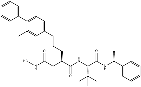 N1-[(1S)-2,2-Dimethyl-1-[[[(1R)-1-phenylethyl]amino]carbonyl]propyl]-N4-hydroxy-2-[3-(2-methyl[1,1'-biphenyl]-4-yl)propyl]-butanediamine Struktur
