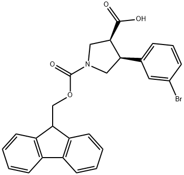 1,3-Pyrrolidinedicarboxylic acid, 4-(3-bromophenyl)-, 1-(9H-fluoren-9-ylmethyl) ester, (3S,4S)- Structure