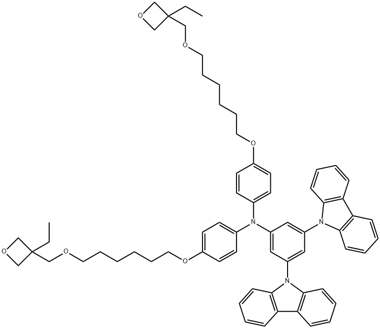 3,5-di-9H-carbazol-9-yl-N,N-bis[4-[[6-[(3-ethyl-3-oxetanyl)methoxy]hexyl]oxy]phenyl]-benzenamine Struktur