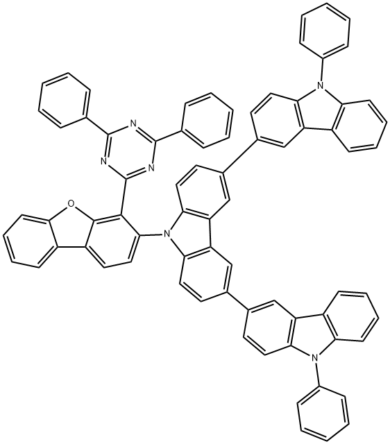 9'-(4-(4,6-diphenyl-1,3,5-triazin-2-yl)-dibenzo[b,d]furan-3-yl)-9,9''-diphenyl- 9H,9'H,9''H-3,3':6',3''-tercarbazole Structure