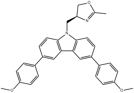 (S)-4-((3,6-Bis(4-methoxyphenyl)-9H-carbazol-9-yl)methyl)-2-methyl-4,5-dihydrooxazole Structure