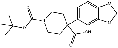 1,4-Piperidinedicarboxylic acid, 4-(1,3-benzodioxol-5-yl)-, 1-(1,1-dimethylethyl) ester Struktur