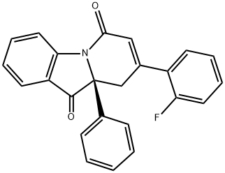 Pyrido[1,2-a]indole-6,10-dione, 8-(2-fluorophenyl)-9,9a-dihydro-9a-phenyl-, (9aS)- Structure