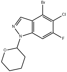 4-Bromo-5-chloro-6-fluoro-1-(tetrahydro-pyran-2-yl)-1H-indazole Struktur