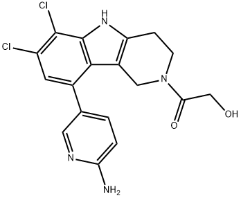 Ethanone, 1-?[9-?(6-?amino-?3-?pyridinyl)?-?6,?7-?dichloro-?1,?3,?4,?5-?tetrahydro-?2H-?pyrido[4,?3-?b]?indol-?2-?yl]?-?2-?hydroxy- Structure