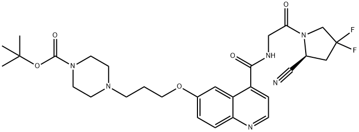 (S)-6-[3-(4-Boc-1-哌嗪基)丙氧基]-N-[2-(2-氰基-4,4-二氟-1-吡咯烷基)-2-氧代乙基]喹啉-4-甲酰胺, 2374782-82-6, 结构式