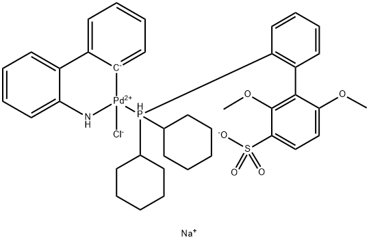 Palladate(1-), [2′-(amino-κN)[1,1′-biphenyl]-2-yl-κC]chloro[2′-(dicyclohexylphosphino-κP)-2,6-dimethoxy[1,1′-biphenyl]-3-sulfonato]-, sodium (1:1) Struktur