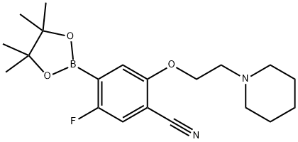 5-Fluoro-2-[2-(piperidin-1-yl)ethoxy]-4-(tetramethyl-1,3,2-dioxaborolan-2-yl)benzonitrile Struktur