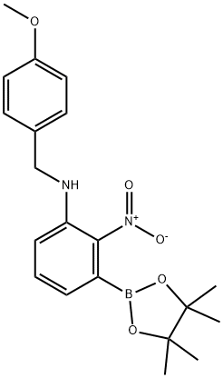 N-[(4-Methoxyphenyl)methyl]-2-nitro-3-(tetramethyl-1,3,2-dioxaborolan-2-yl)aniline 化学構造式