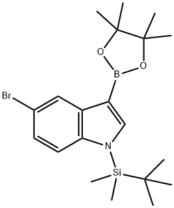 5-溴-1-(叔丁基二甲基甲硅烷基)-3-(4,4,5,5-四甲基-1,3,2-二氧硼杂环戊烷-2-基)-1H-吲哚, 2377610-88-1, 结构式