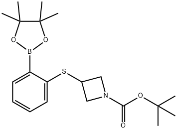 2-(N-BOC-Azetidin-3-yl)sulfanylphenylboronic acid, pinacol ester 化学構造式