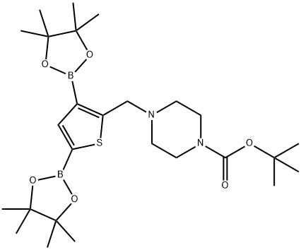 4-((3,5-双(4,4,5,5-四甲基-1,3,2-二氧硼杂环戊烷-2-基)噻吩-2-基)甲基)哌嗪-1-羧酸叔丁酯, 2377611-01-1, 结构式