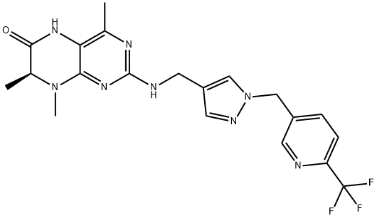 6(5H)-Pteridinone, 7,8-dihydro-4,7,8-trimethyl-2-[[[1-[[6-(trifluoromethyl)-3-pyridinyl]methyl]-1H-pyrazol-4-yl]methyl]amino]-, (7S)- Structure