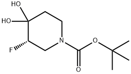 1-Piperidinecarboxylic acid, 3-fluoro-4,4-dihydroxy-, 1,1-dimethylethyl ester, (3S)- Struktur