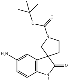 Spiro[3H-indole-3,3'-pyrrolidine]-1'-carboxylic acid, 5-amino-1,2-dihydro-2-oxo-, 1,1-dimethylethyl ester Struktur
