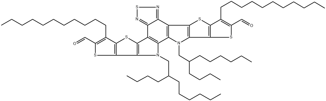 12,13-bis(2-butyloctyl)-3,9-diundecyl-12,13-dihydro-[1,2,5]thiadiazolo[3,4-e]thieno[2'',3'':4',5']thieno[2',3':4,5]pyrrolo[3,2-g]thieno[2',3':4,5]thieno[3,2-b]indole-2,10-dicarbaldehyde Structure