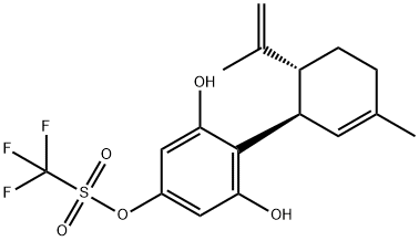 Methanesulfonic acid, 1,1,1-trifluoro-, 3,5-dihydroxy-4-[(1R,6R)-3-methyl-6-(1-methylethenyl)-2-cyclohexen-1-yl]phenyl ester Structure