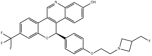 (R)-5-(4-(2-(3-(fluoromethyl)azetidin-1-yl)ethoxy)phenyl)-8-(trifluoromethyl)-5H-chromeno[4,3-c]quinolin-2-ol Struktur