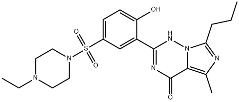 Imidazo[5,1-f][1,2,4]triazin-4(1H)-one, 2-[5-[(4-ethyl-1-piperazinyl)sulfonyl]-2-hydroxyphenyl]-5-methyl-7-propyl- 化学構造式