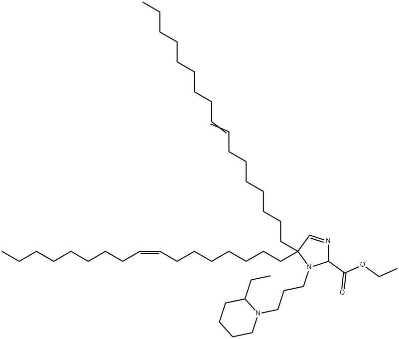 1H-Imidazole-2-carboxylic acid, 1-[3-(2-ethyl-1-piperidinyl)propyl]-5,5-di(8Z)-8-heptadecen-1-yl-2,5-dihydro-, ethyl ester Struktur