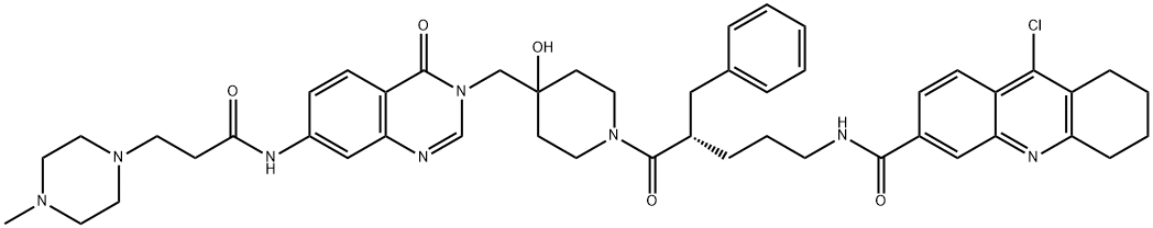 3-Acridinecarboxamide, 9-chloro-5,6,7,8-tetrahydro-N-[(4S)-5-[4-hydroxy-4-[[7-[[3-(4-methyl-1-piperazinyl)-1-oxopropyl]amino]-4-oxo-3(4H)-quinazolinyl]methyl]-1-piperidinyl]-5-oxo-4-(phenylmethyl)pentyl]- Structure