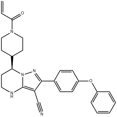 Pyrazolo[1,5-a]pyrimidine-3-carbonitrile, 4,5,6,7-tetrahydro-7-[1-(1-oxo-2-propen-1-yl)-4-piperidinyl]-2-(4-phenoxyphenyl)-, (7S)- Struktur