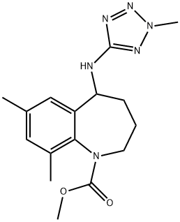 1H-1-Benzazepine-1-carboxylic acid, 2,3,4,5-tetrahydro-7,9-dimethyl-5-[(2-methyl-2H-tetrazol-5-yl)amino]-, methyl ester 化学構造式