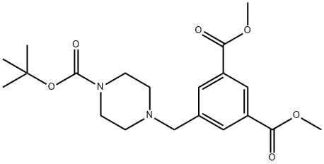 5-((4-(叔丁氧基羰基)哌嗪-1-基)甲基)间苯二甲酸二甲酯 结构式