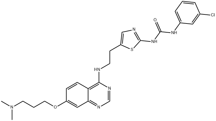 1-(3-氯苯基)-3-(5-(2-((7-(3-(二甲基氨基)丙氧基)喹唑啉-4-基)氨基)乙基)噻唑-2-基)脲,2443767-35-7,结构式