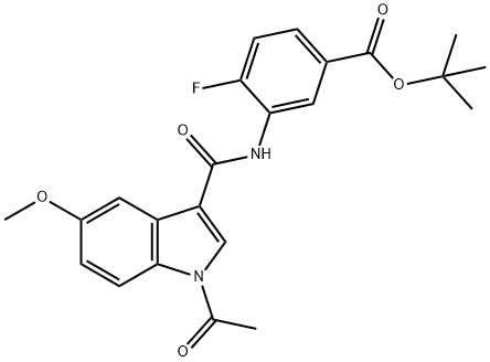 Benzoic acid, 3-[[(1-acetyl-5-methoxy-1H-indol-3-yl)carbonyl]amino]-4-fluoro-, 1,1-dimethylethyl ester,2443789-32-8,结构式