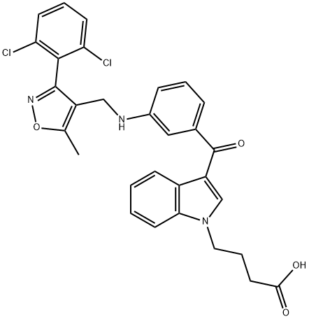 1H-Indole-1-butanoic acid, 3-[3-[[[3-(2,6-dichlorophenyl)-5-methyl-4-isoxazolyl]methyl]amino]benzoyl]- Struktur