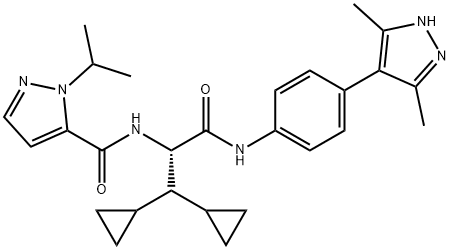 1H-Pyrazole-5-carboxamide, N-[(1S)-2,2-dicyclopropyl-1-[[[4-(3,5-dimethyl-1H-pyrazol-4-yl)phenyl]amino]carbonyl]ethyl]-1-(1-methylethyl)- Struktur