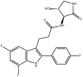 1H-Indole-3-propanamide, 5,7-difluoro-2-(4-fluorophenyl)-N-[(3S,4R)-4-hydroxy-2-oxo-3-pyrrolidinyl]- Struktur