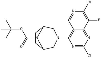 3,8-Diazabicyclo[3.2.1]octane-8-carboxylic acid, 3-(2,7-dichloro-8-fluoropyrido[4,3-d]pyrimidin-4-yl)-, 1,1-dimethylethyl ester Struktur